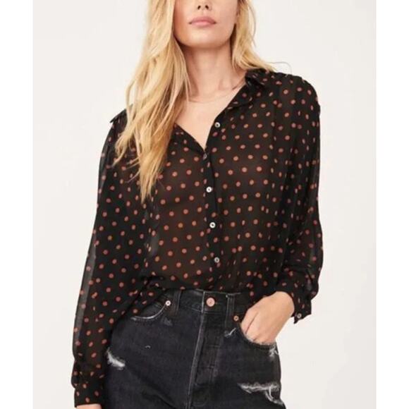 Free People Women's Small Ciara Black Polka Dot Blouse Lightweight Transparent - Picture 1 of 10